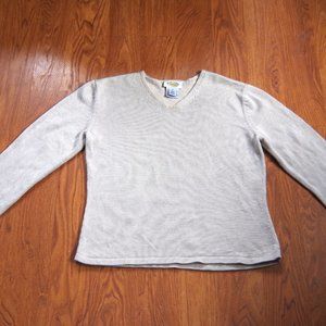 Beige Cotton/Rayon Talbots Minimal V-neck Pullover Sweater Women's Small